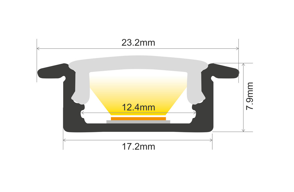 Aftertech Aluminiumprofil Für LED-Stripes 2m, Schwarz Mit Transparenter Abdeckung