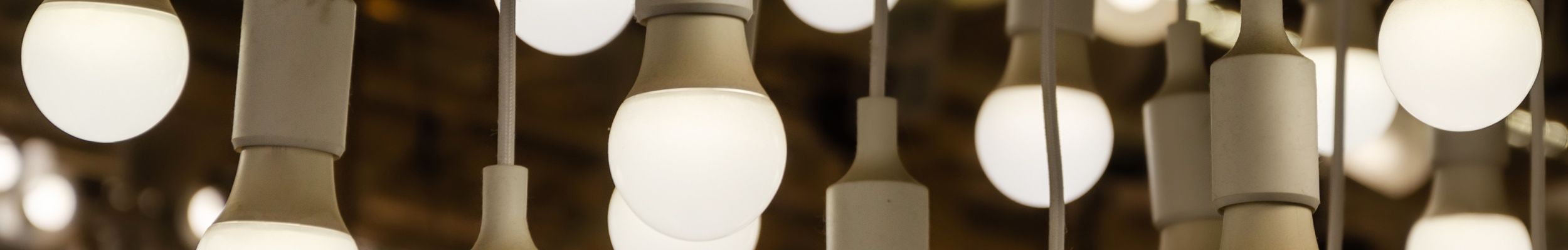 LED Lightbulbs without shades hanging on cables