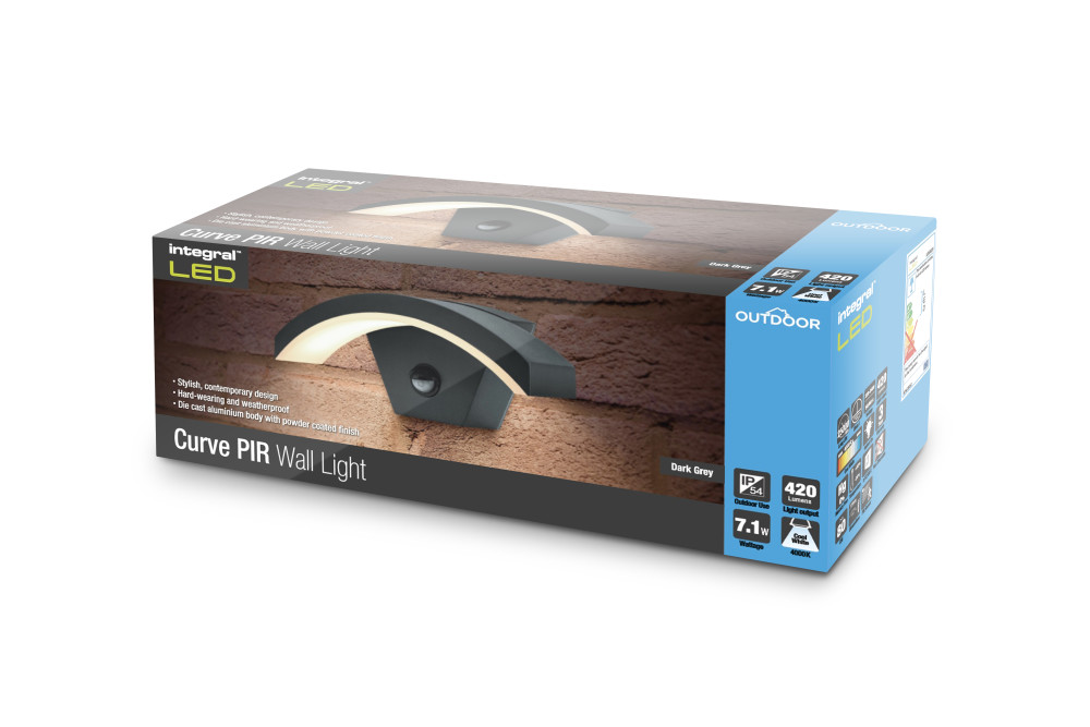 Integral LED Outdoor Curve Modern Wall Light PIR Motion Sensor IP54  Security 
