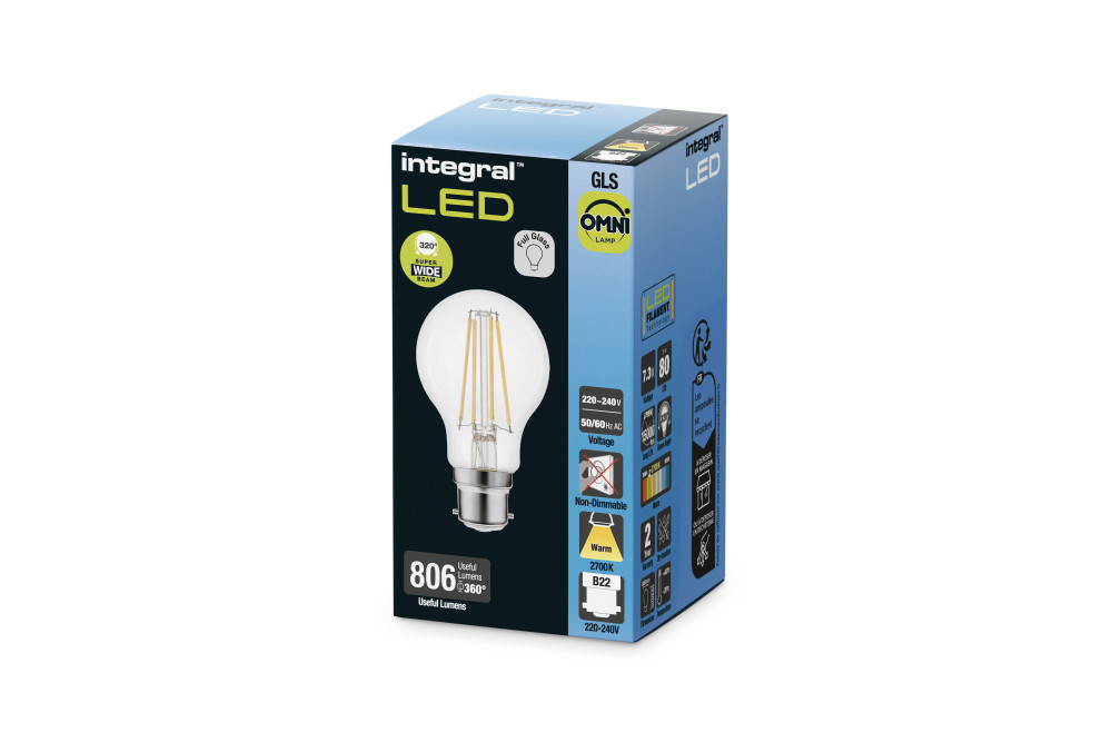 Integral LED | OMNI FILAMENT GLS BULB B22 806LM 7.3W 2700K NON-DIMM 320 ...