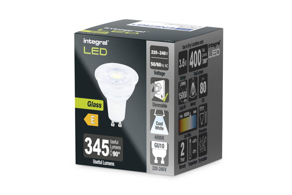 Integral LED GU10 5er Pack – 4000K Kaltweiß, 400 Lumen, 3,6W (ersetzt 50W), Nicht Dimmbar, Für Spots & Downlights